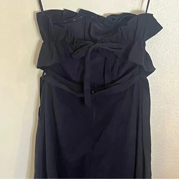 Saints + Secrets Ruffle 100% Linen Strapless Jumpsuit Navy Blue S - Picture 8 of 10